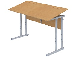 Стол с наклоном столешницы 0-35° школьный 2-местный 4-6 г/р регулируемый (бук, м/к серый, квадратная труба)