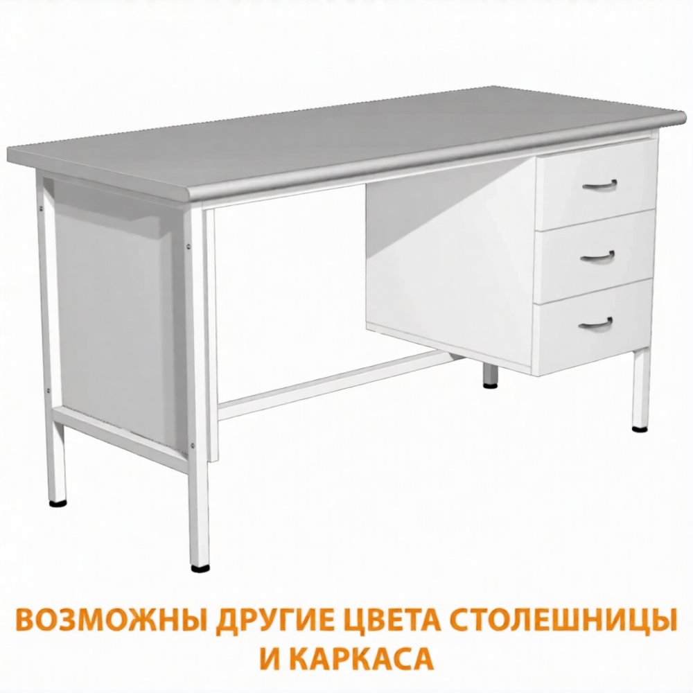 Стол для врача рабочий с тумбой СЛ-4 (1400х600х750) (постформинг серый, каркас белый)