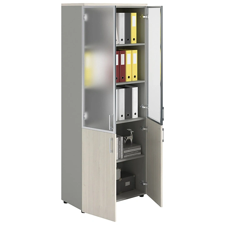 Шкаф NW 2080/2G со стеклом белое дерево/серый