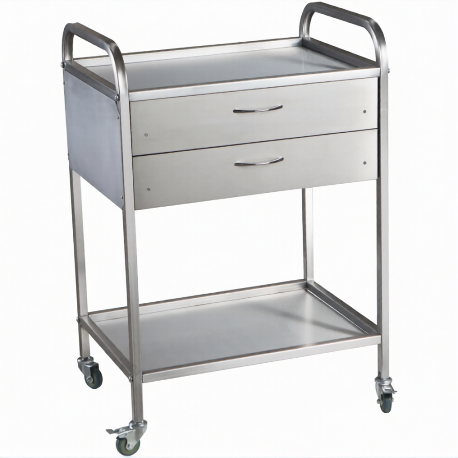 Стол медицинский инструментальный СМИ-02-02 (полки металл, колёса серая резина)