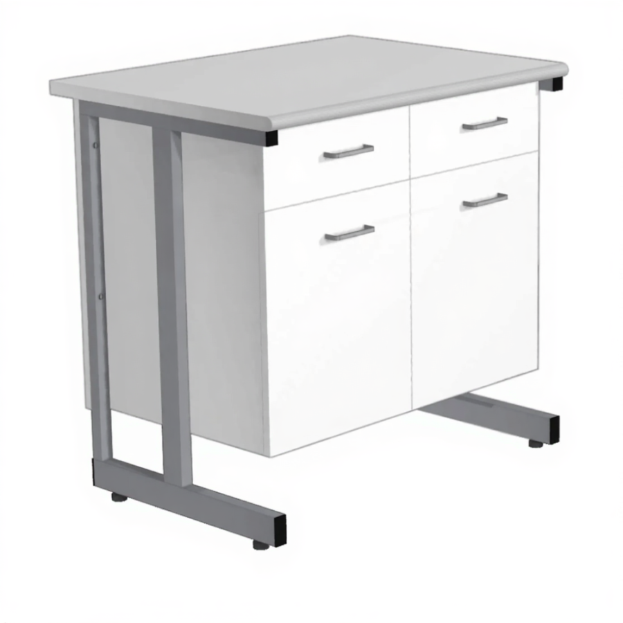 Стол-тумба СЛ-211/2 «Премиум» (корпус ЛДСП белый, столешница постформинг серый, каркас серый)