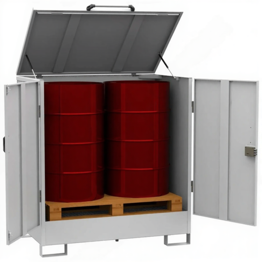 Депо для 2-х бочек, настил ПВЛ, сточный поддон